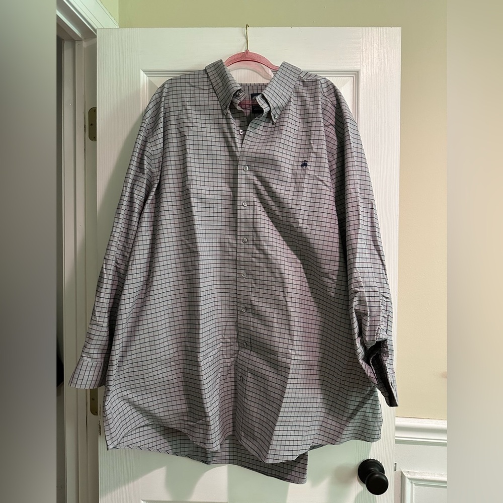 4XLT Brooks Brothers Gray with Red and Blue Plaid Long Sleeve Dress Shirt